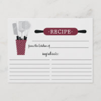 Burgundy Rolling Pin Kitchen Tools Recipe Card