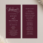 Burgundy Romantic Calligraphy Wedding Ceremony Programme<br><div class="desc">This burgundy and white wedding ceremony program featuring elegant and romantic swirly calligraphy lettering with your names,  wedding date,  order of service,  and wedding party details. For more advanced customisation of this design,  please click the BLUE DESIGN TOOL BUTTON above!</div>