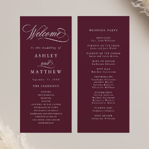 Burgundy Romantic Calligraphy Wedding Ceremony Programme