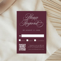 Burgundy Romantic Calligraphy Wedding QR Code