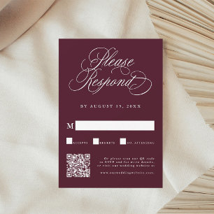 Burgundy Romantic Calligraphy Wedding QR Code RSVP Card