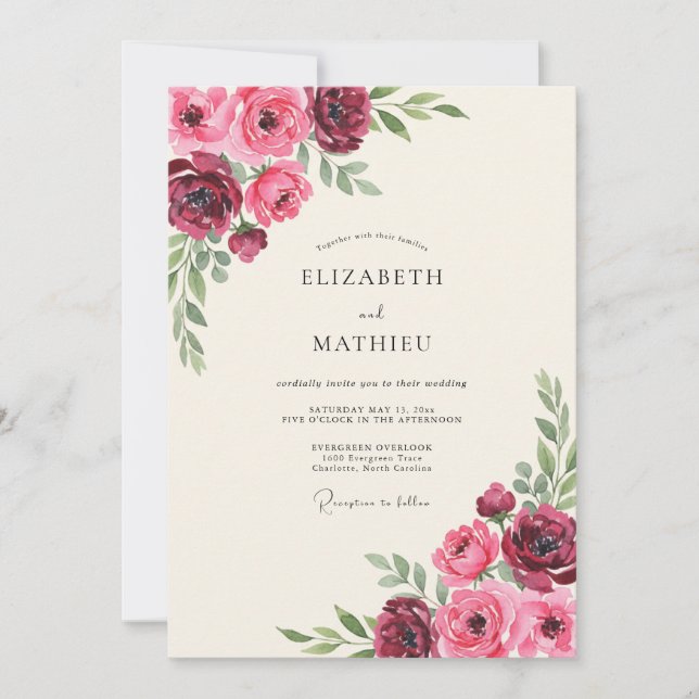 Burgundy Romantic Elegant Wedding Invitation (Front)