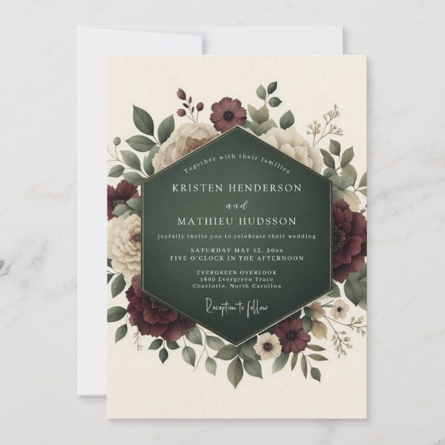 Burgundy Romantic Floral Wedding Invitation (Front)