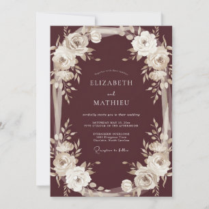 Burgundy Romantic Floral Winter Wedding Invitation