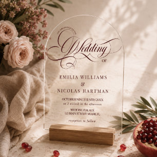 Burgundy Romantic Wedding Acrylic Invitations