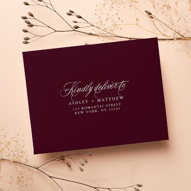 Burgundy Romantic Wedding Pre-Printed Address RSVP Envelope (Creator Uploaded)