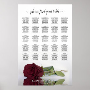 Burgundy Rose 25 Table Wedding Seating Chart
