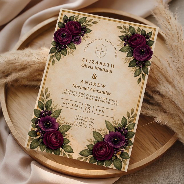 Burgundy Rose Autumn Wedding Invitation (Creator Uploaded)