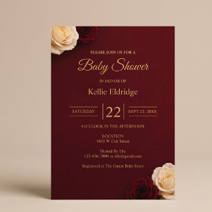 Burgundy Rose Baby Shower Invitation