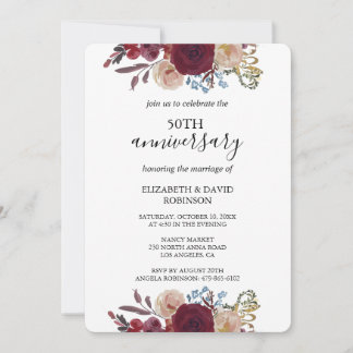burgundy rose Black 50th anniversary wedding Invitation