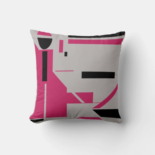 Burgundy Rose Black on Grey Figure-like Motif Cushion (Front)