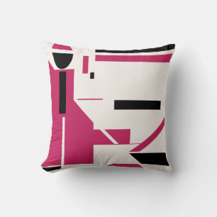 Burgundy Rose Black on Off-White Figure-like Motif Cushion