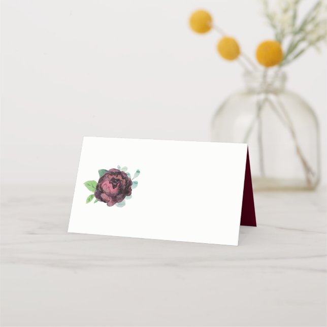 Burgundy Rose Blank Place Cards (Front)