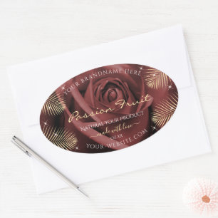 Burgundy Rose Blossom Palm Leaves Product Labels