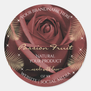 Burgundy Rose Blossom Palm Leaves Product Labels