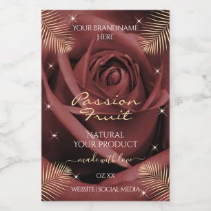Burgundy Rose Blossom Palm Leaves Product Labels