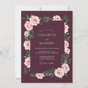 Burgundy Rose Blossom Romance Wedding Invitation