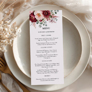 Burgundy Rose Boho Floral Elegant Wedding Menu