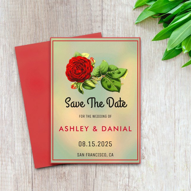 Burgundy rose boho floral Wedding Save the Date Invitation (Creator Uploaded)