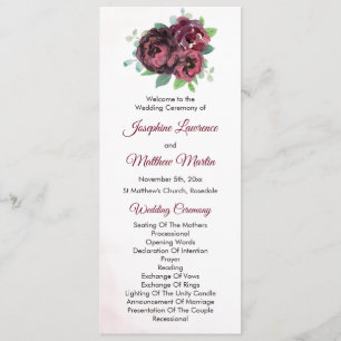 Burgundy Rose Bouquet Wedding Ceremony Programme