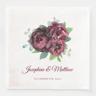 Burgundy Rose Bouquet Wedding Napkin