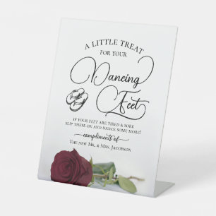Burgundy Rose Dancing Feet Flip Flop Wedding Pedestal Sign