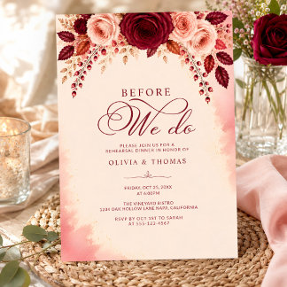 Burgundy Rose Elegance Wedding Rehearsal Dinner Invitation