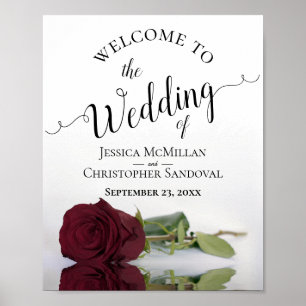 Burgundy Rose Elegant Wedding Welcome Sign