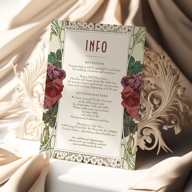 Burgundy Rose Enclosure INFO Vintage Art Nouveau Invitation (Creator Uploaded)