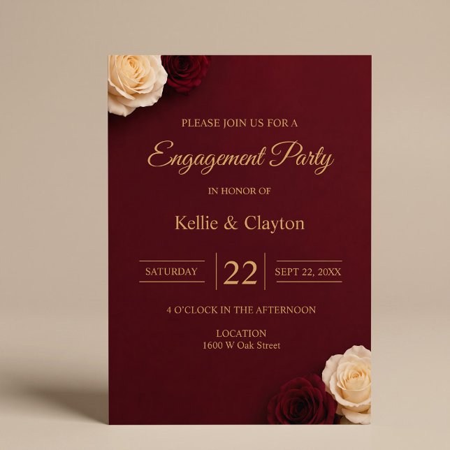 Burgundy Rose Engagement Party Invitation (Creator Uploaded)