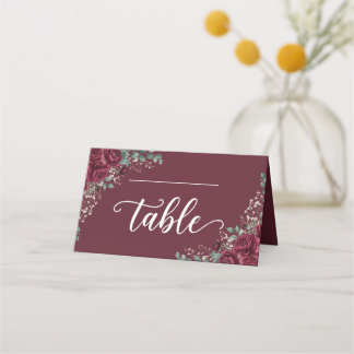 Burgundy Rose Eucalyptus Folded Place Cards