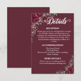 Burgundy Rose Eucalyptus Wedding Details Card