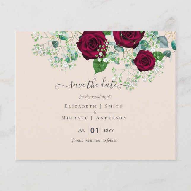 Burgundy Rose Eucalyptus Wedding Flyer (Front)