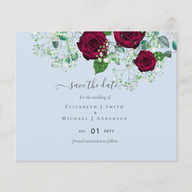 Burgundy Rose Eucalyptus Wedding Flyer (Front)