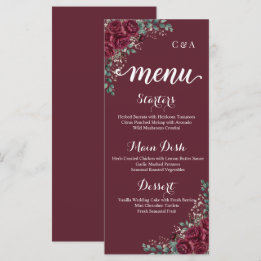 Burgundy Rose Eucalyptus Wedding Menu Card