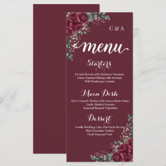 Burgundy Rose Eucalyptus Wedding Menu Card