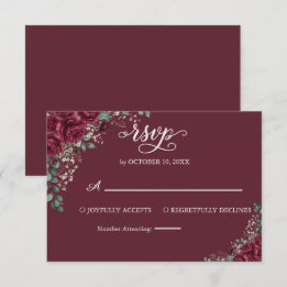 Burgundy Rose Eucalyptus Wedding RSVP Response