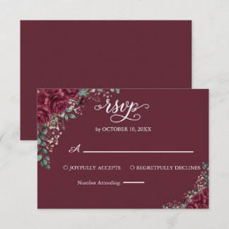 Burgundy Rose Eucalyptus Wedding RSVP Response