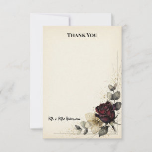 Burgundy Rose Eucalyptus Wedding Thank You Card