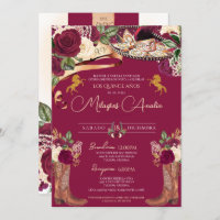 Burgundy Rose Fancy Mariachi Charro Quinceanera