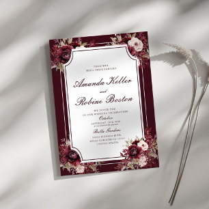Burgundy Rose Floral Elegant Wedding Invitation