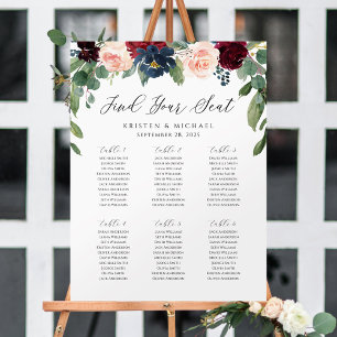Burgundy Rose Floral Find Your Seat Seating Chart