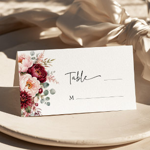 Burgundy Rose Floral Rustic Elegant Wedding Place Card