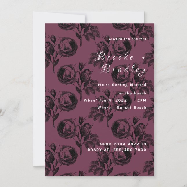 Burgundy Rose Floral Wedding Invitation (Front)