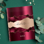 Burgundy rose gold agate marble name 2024 planner<br><div class="desc">Burgundy,  rose gold metal and agate,  marble stone print as background.  Personalise and add your name. The name is written with a modern hand lettered style script.</div>