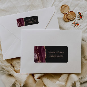 Burgundy Rose Gold Agate Wedding Return Address