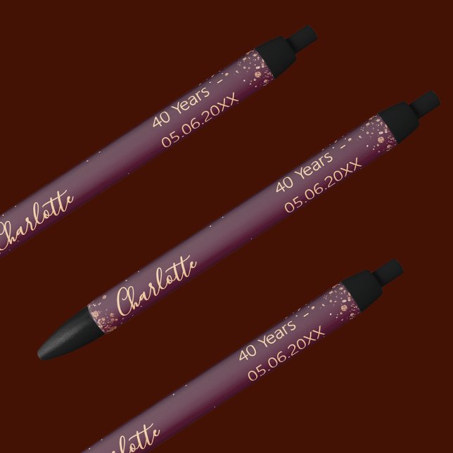 Burgundy rose gold birthday name age black ink pen (Creator Uploaded)