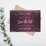Burgundy rose gold birthday save the date<br><div class="desc">A modern and elegant Save the Date for a 50th birthday party.   A deep burgundy gradient background. Decorated with rose gold confetti. Personalise and add date,  place,  name and age. Rose gold coloured text.</div>