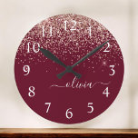Burgundy Rose Gold Blush Pink Glitter Monogram<br><div class="desc">Burgundy and Rose Gold Blush Pink Sparkle Glitter Brushed Script Monogram Name Clock. This makes the perfect sweet 16 birthday,  wedding,  bridal shower,  anniversary,  baby shower or bachelorette party gift for someone that loves glam luxury and chic styles.</div>