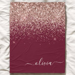 Burgundy Rose Gold Blush Pink Glitter Monogram Fleece Blanket<br><div class="desc">Rose Gold - Blush Pink and Burgundy Sparkle Glitter Script Monogram Name and Initial Fleece Blanket. This makes the perfect sweet 16 birthday,  wedding,  bridal shower,  anniversary,  baby shower or bachelorette party gift for someone that loves glam luxury and chic styles.</div>